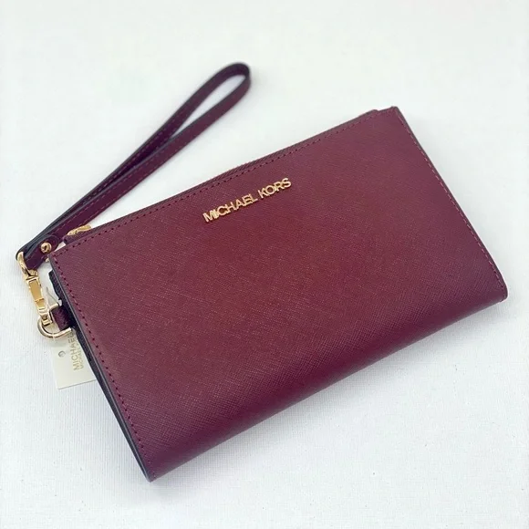 Michael Kors DoubleZip Wallet Wristlet Phone Case Dark Cherry - Picture 8 of 10